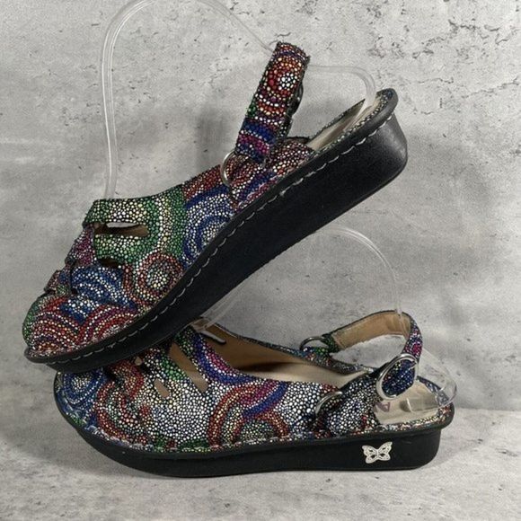 Alegria FRE-387 Freesia Womens 7.5 / 38 Rainbow Leather Slingback Clogs Mules - Picture 6 of 8